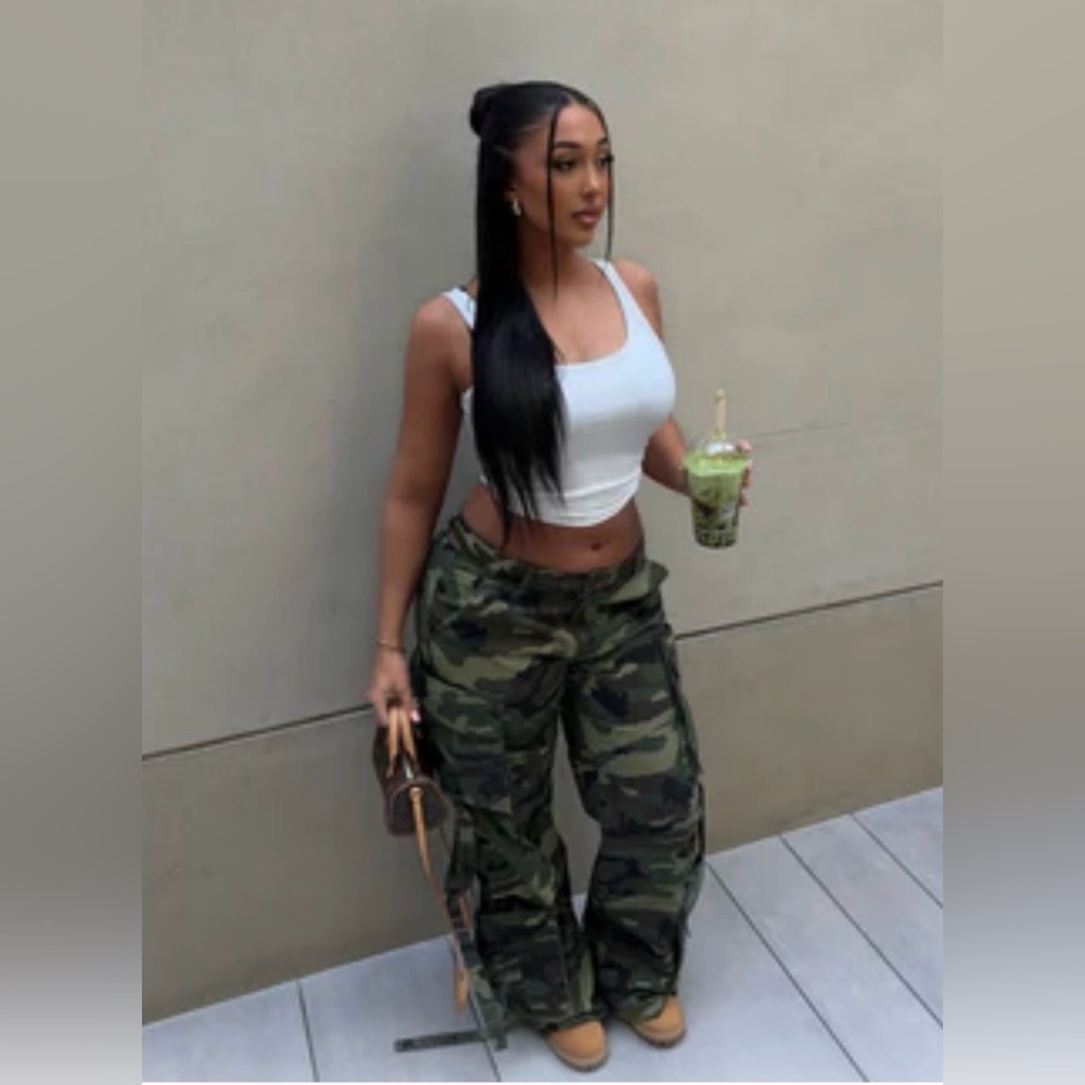 Fashion Nova Level You Up Camo Cargo Pant - Olive/combo (S) - Picture 3 of 13